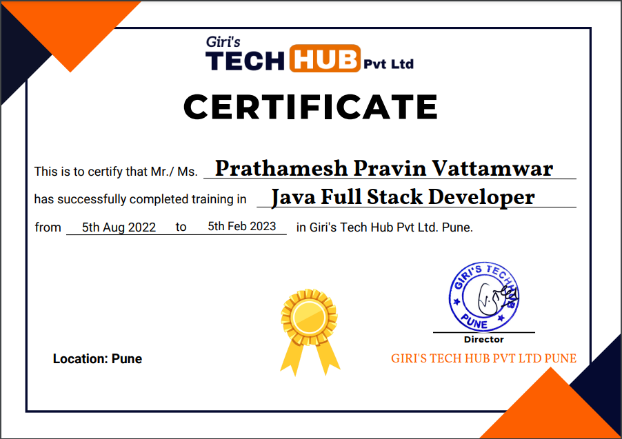 Java Full Stack Development Certificate